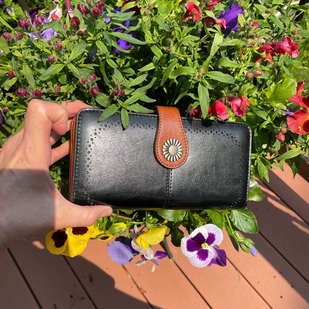 Elegant Black and Tan Women's Wallet With Wristlet.